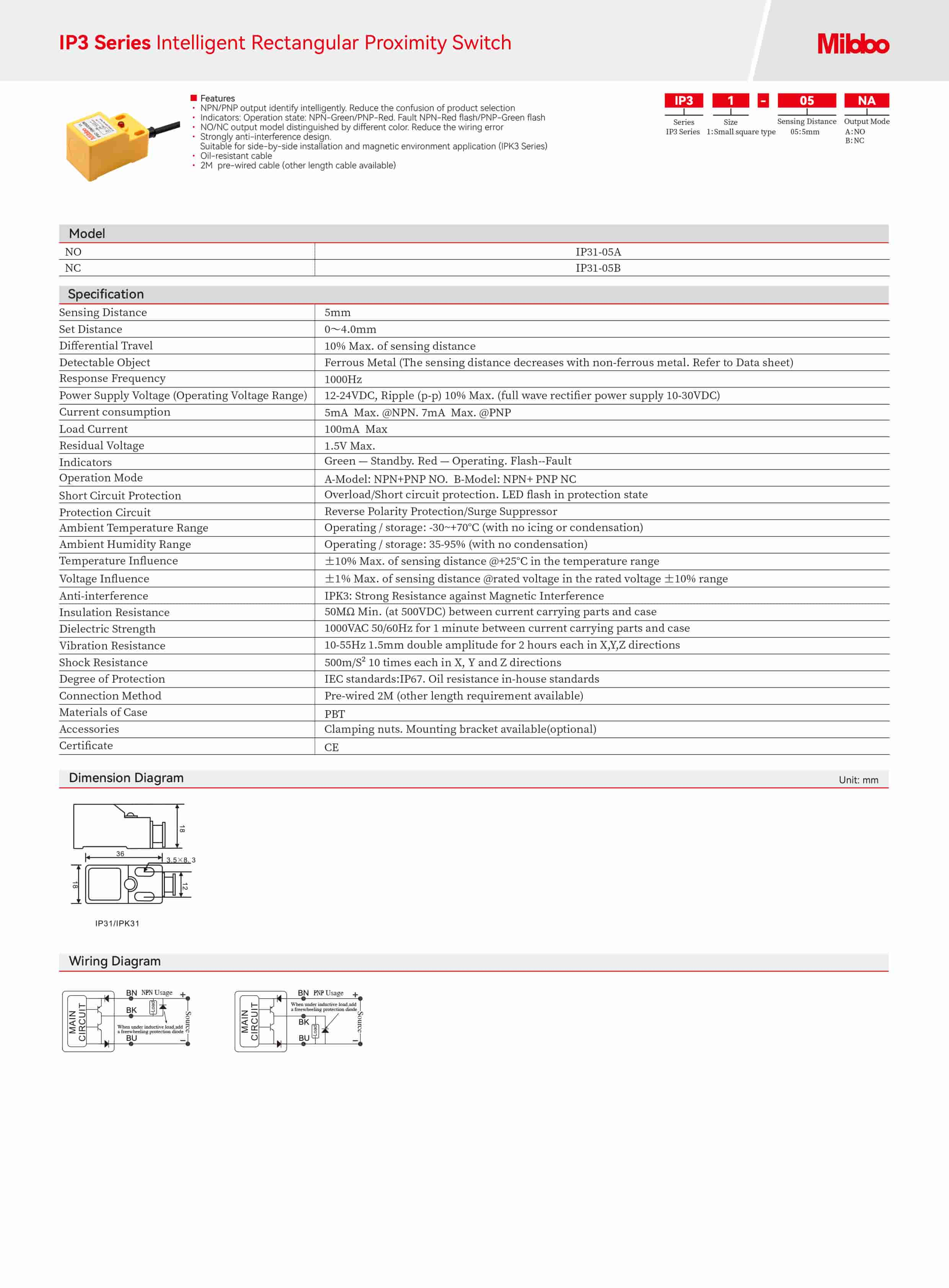 IP3 Series Intelligent Rectangular Proximity Switch